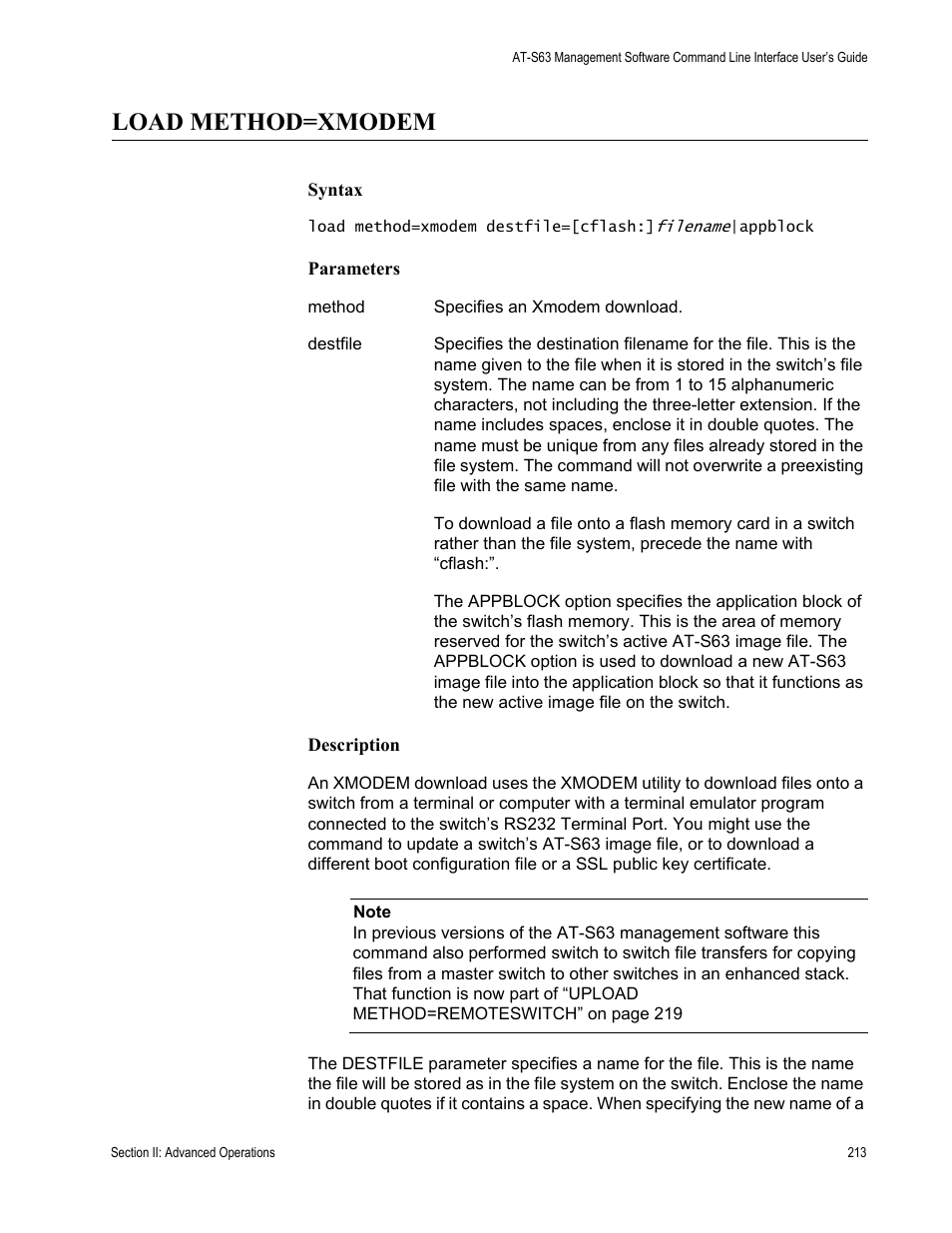 Load method=xmodem | Allied Telesis AT-S63 User Manual | Page 213 / 726