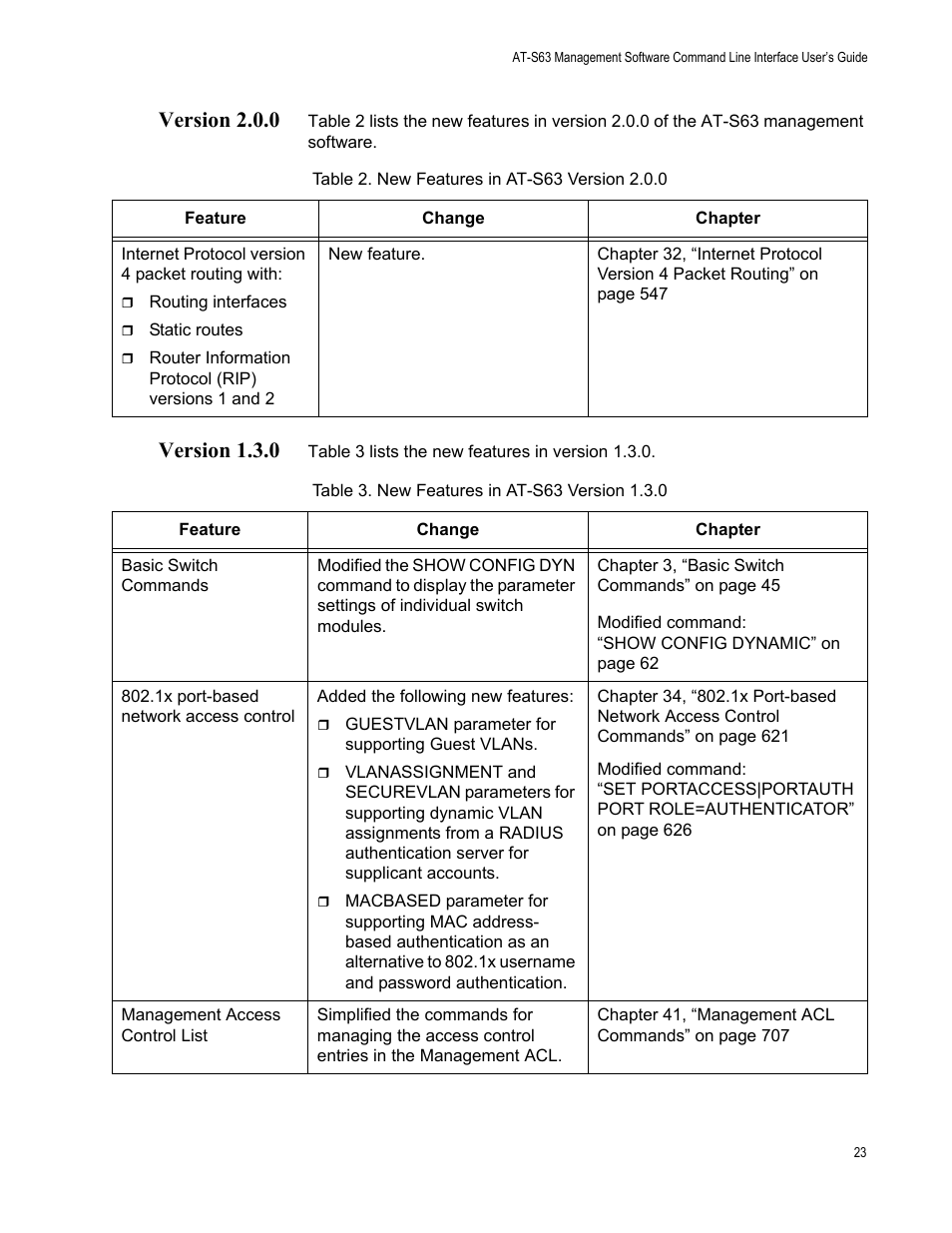 Version 2.0.0, Version 1.3.0, Version 2.0.0 version 1.3.0 | Allied Telesis AT-S63 User Manual | Page 23 / 726