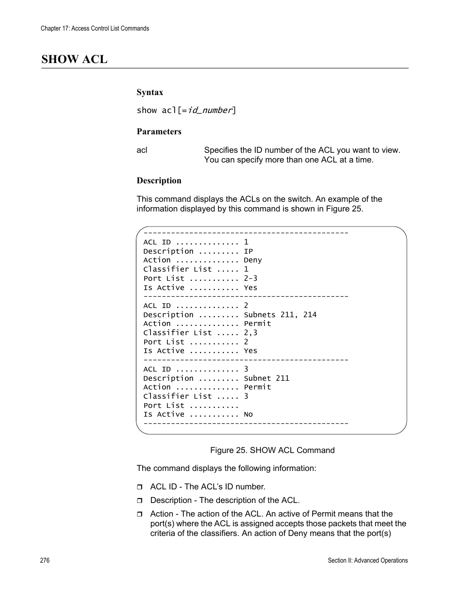 Show acl | Allied Telesis AT-S63 User Manual | Page 276 / 726