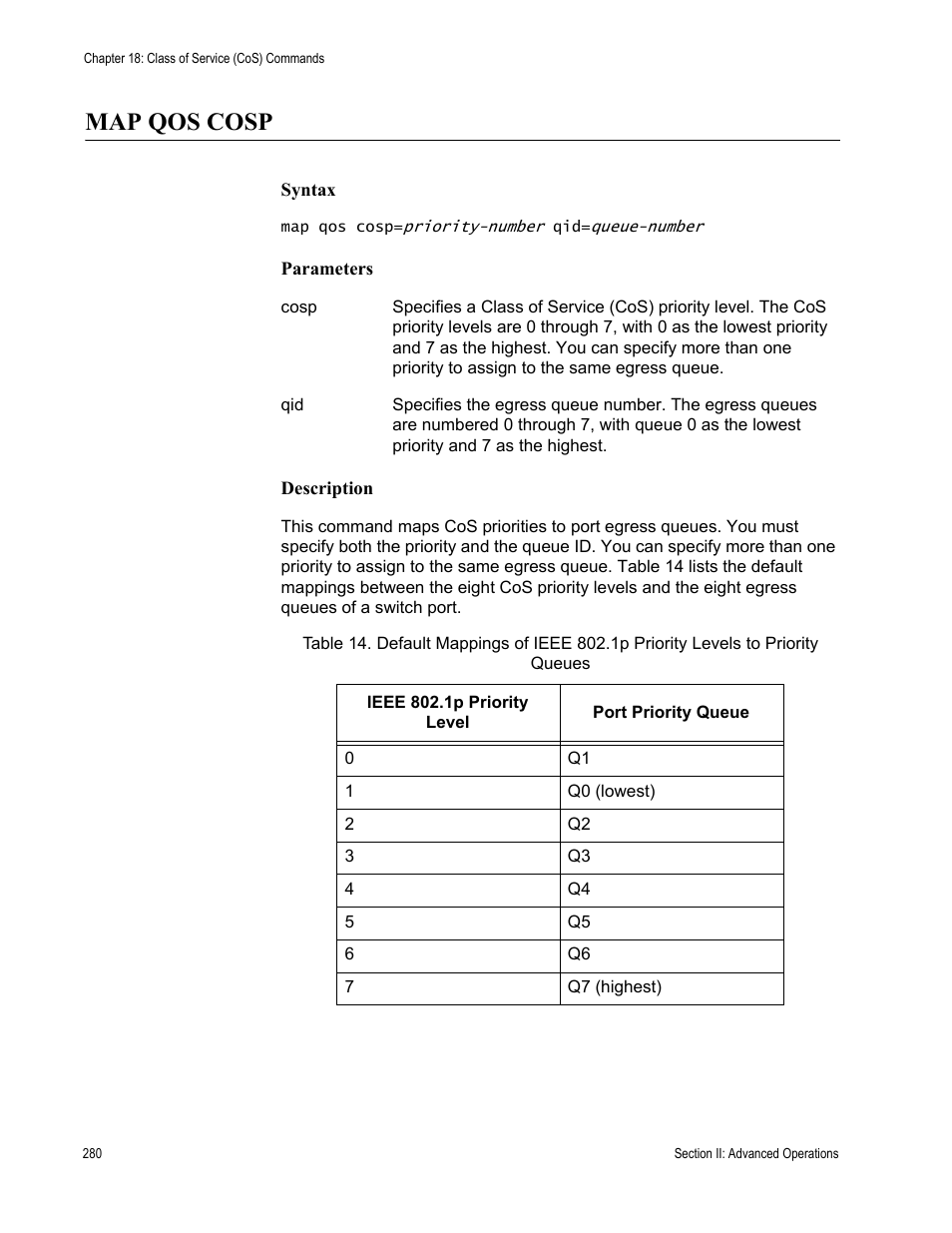 Map qos cosp | Allied Telesis AT-S63 User Manual | Page 280 / 726