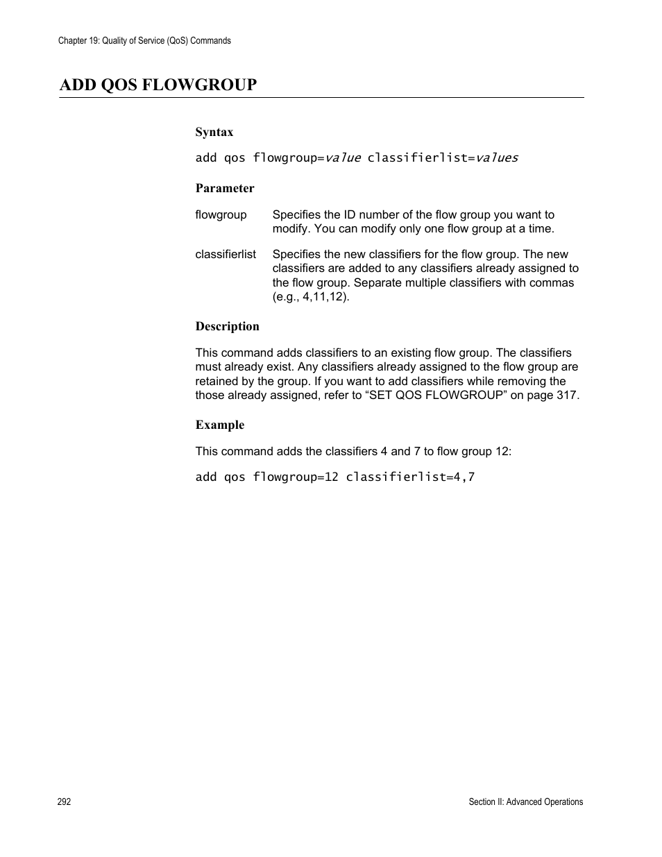 Add qos flowgroup | Allied Telesis AT-S63 User Manual | Page 292 / 726