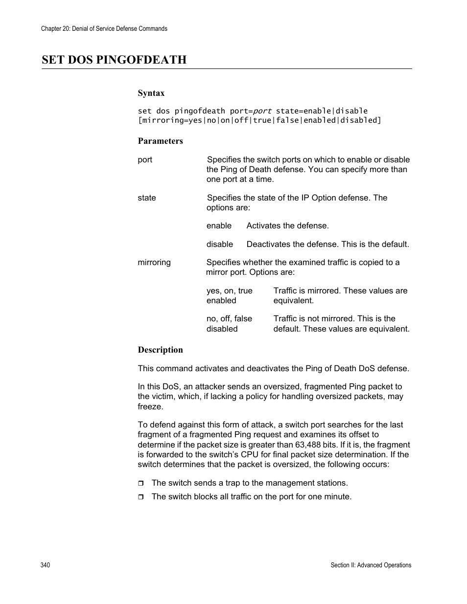 Set dos pingofdeath | Allied Telesis AT-S63 User Manual | Page 340 / 726