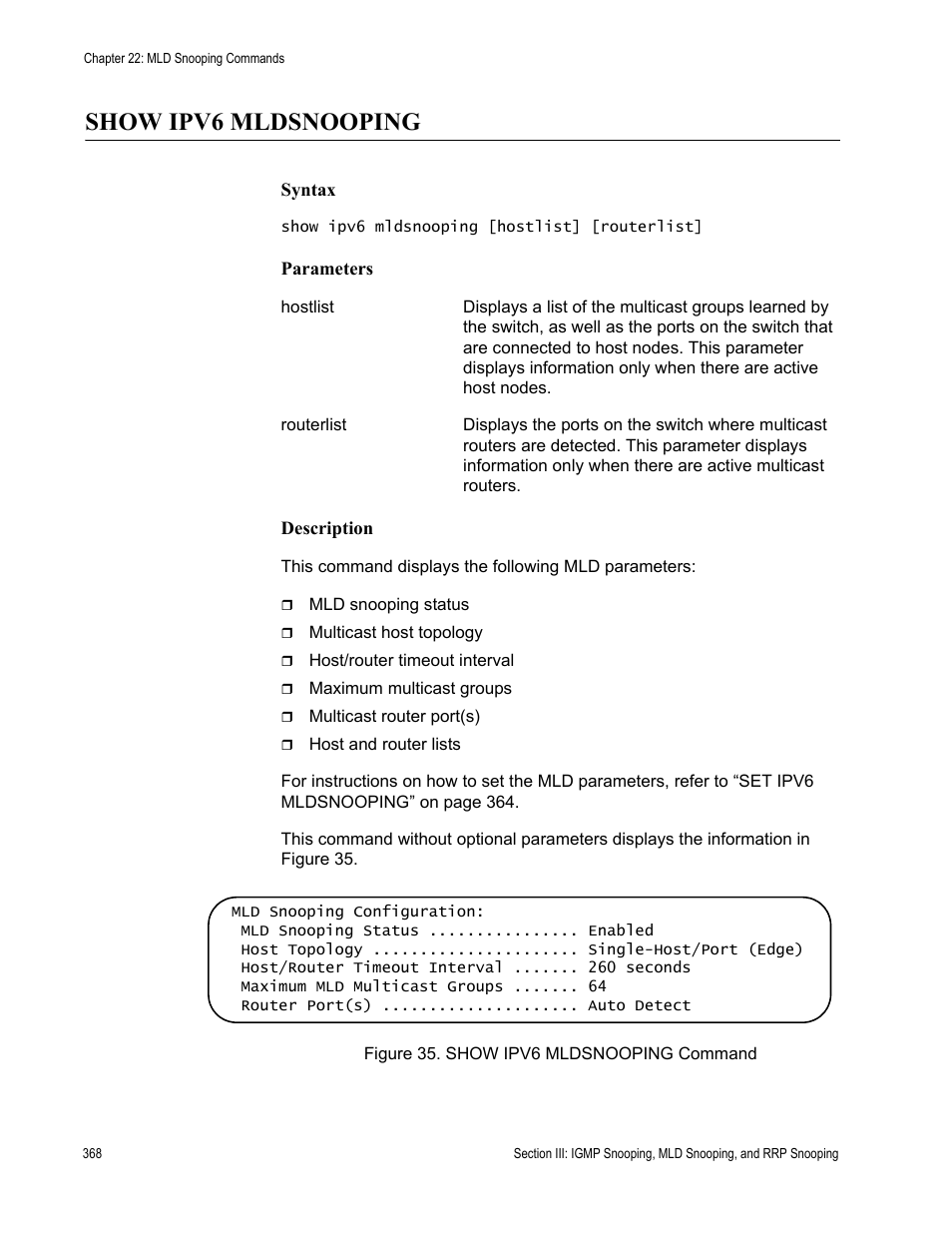 Show ipv6 mldsnooping | Allied Telesis AT-S63 User Manual | Page 368 / 726
