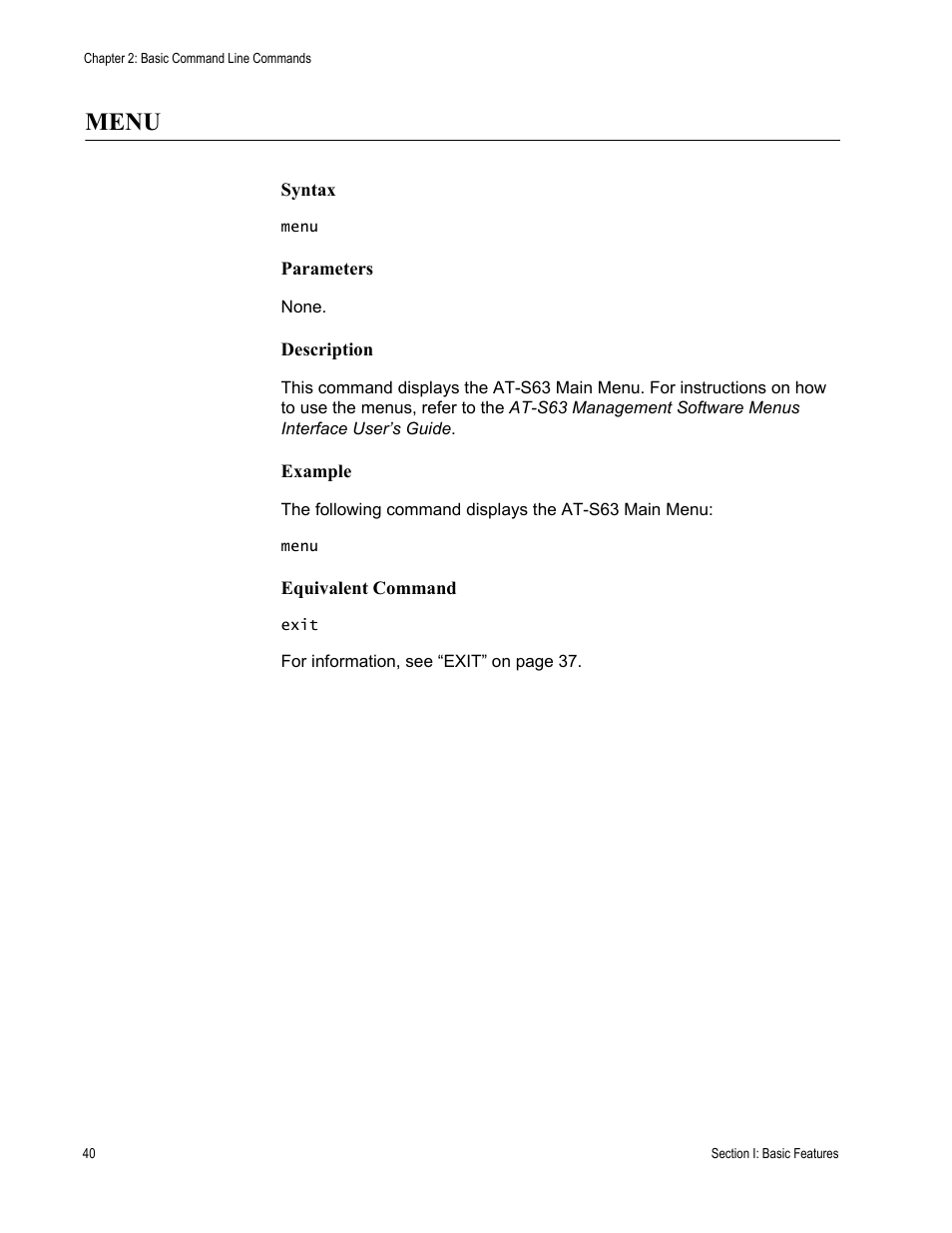 Menu | Allied Telesis AT-S63 User Manual | Page 40 / 726