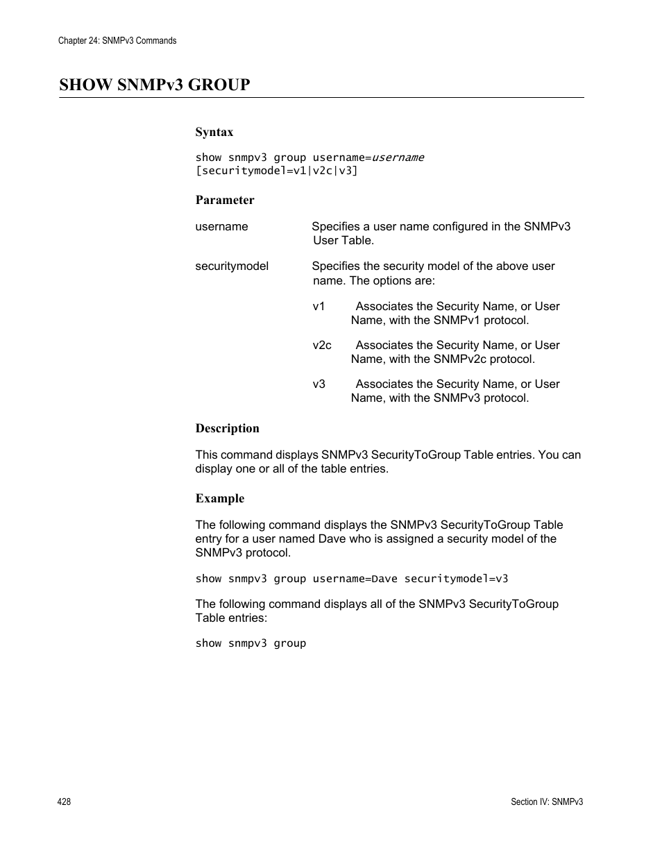 Show snmpv3 group | Allied Telesis AT-S63 User Manual | Page 428 / 726
