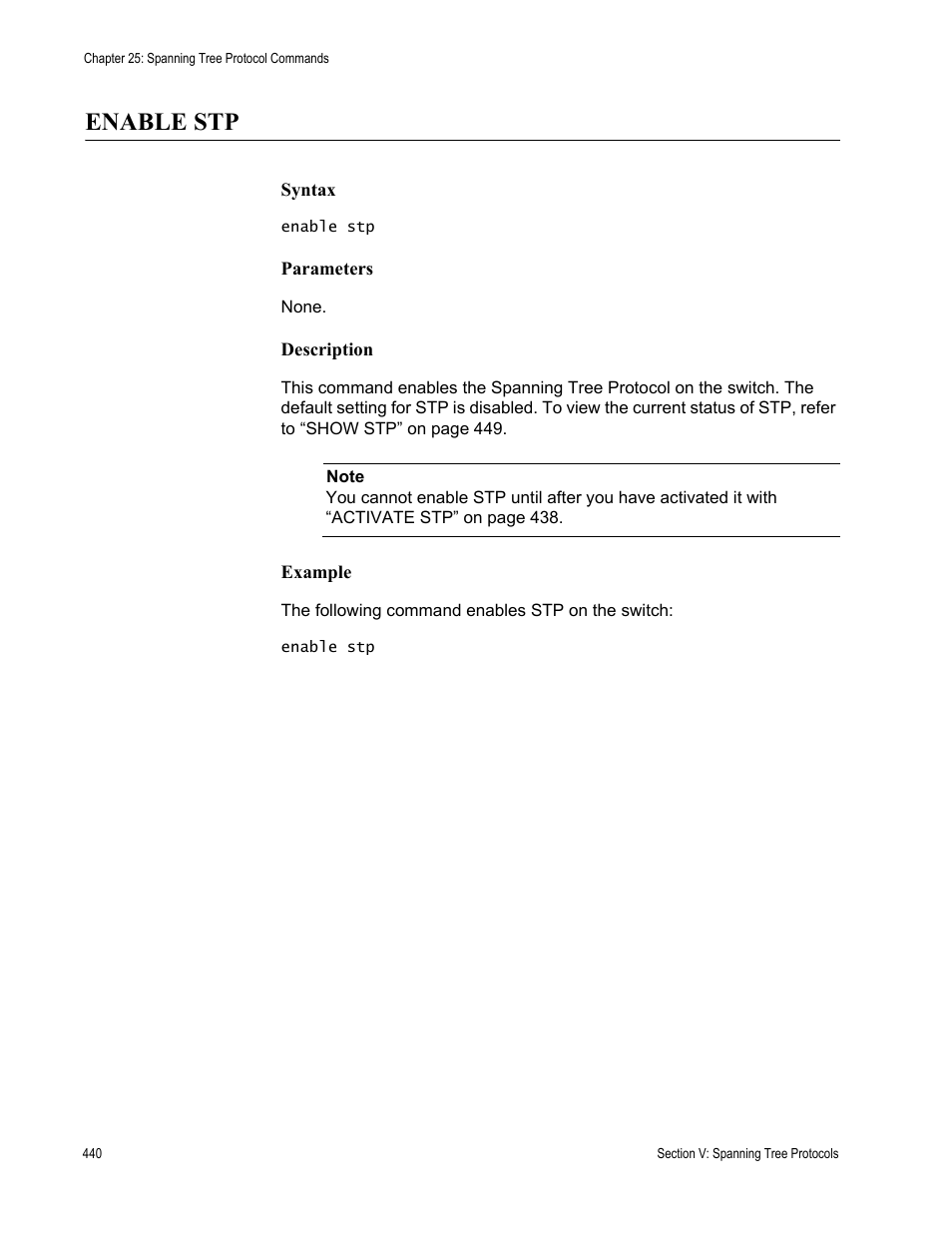 Enable stp | Allied Telesis AT-S63 User Manual | Page 440 / 726