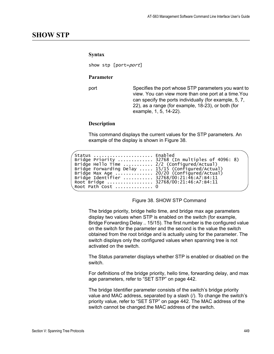 Show stp | Allied Telesis AT-S63 User Manual | Page 449 / 726