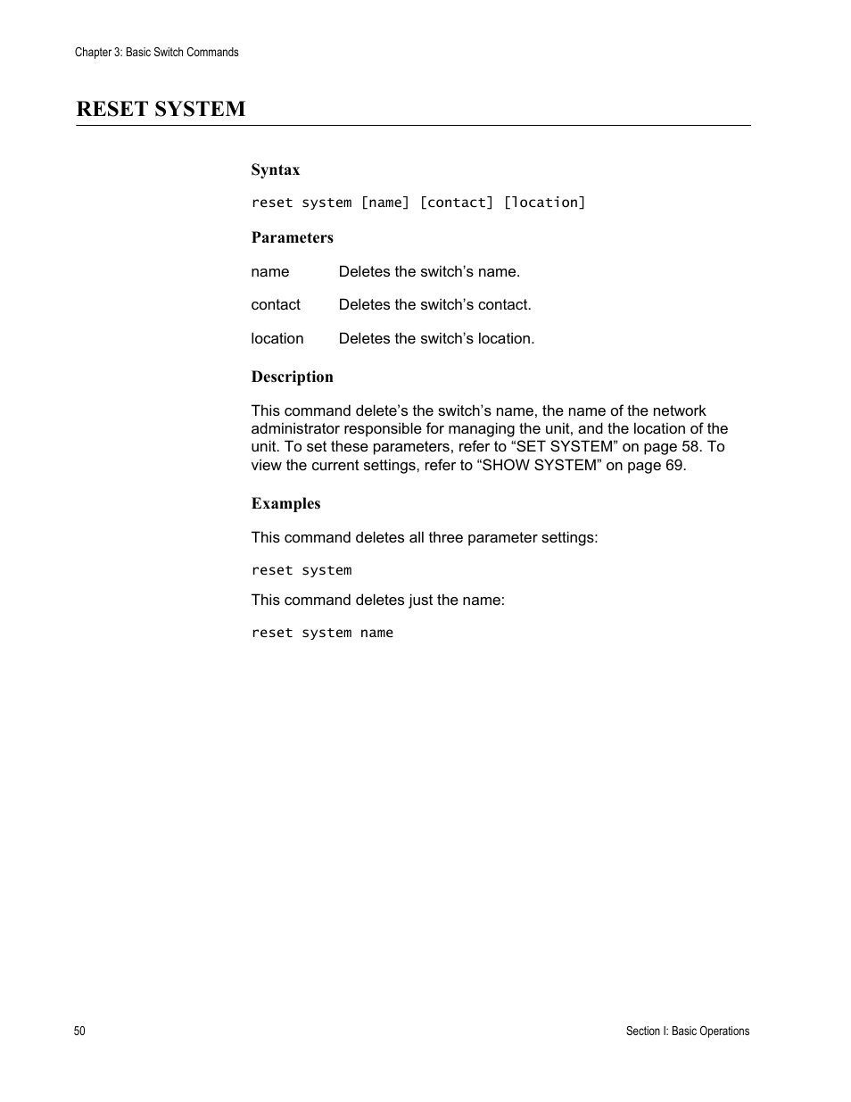 Reset system | Allied Telesis AT-S63 User Manual | Page 50 / 726