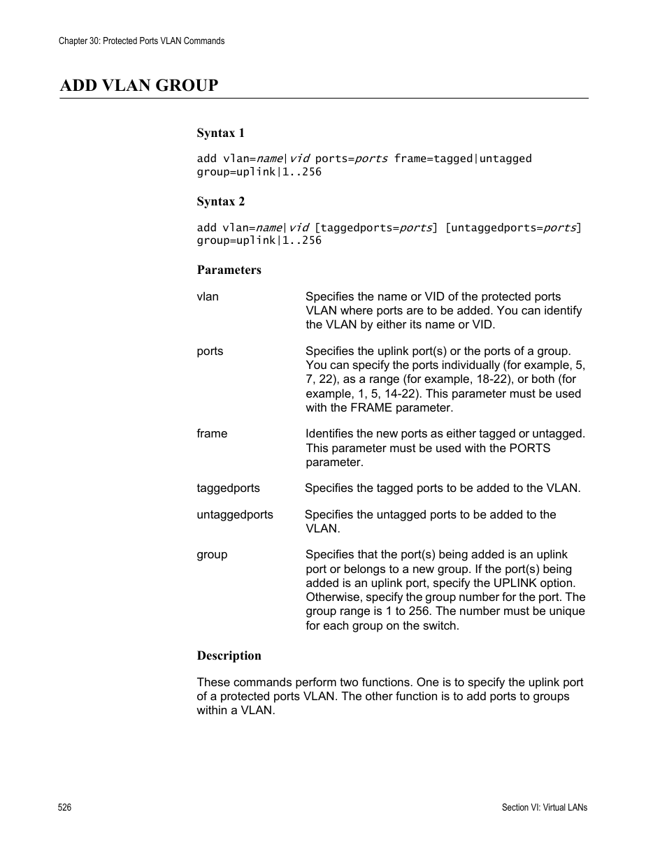 Add vlan group | Allied Telesis AT-S63 User Manual | Page 526 / 726