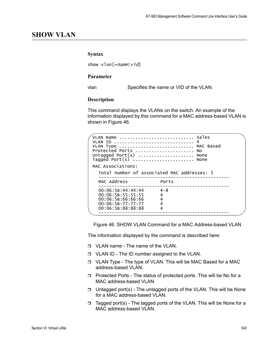 Show vlan | Allied Telesis AT-S63 User Manual | Page 543 / 726