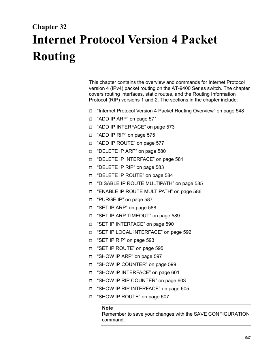 Chapter 32, Internet protocol version 4 packet routing | Allied Telesis AT-S63 User Manual | Page 547 / 726