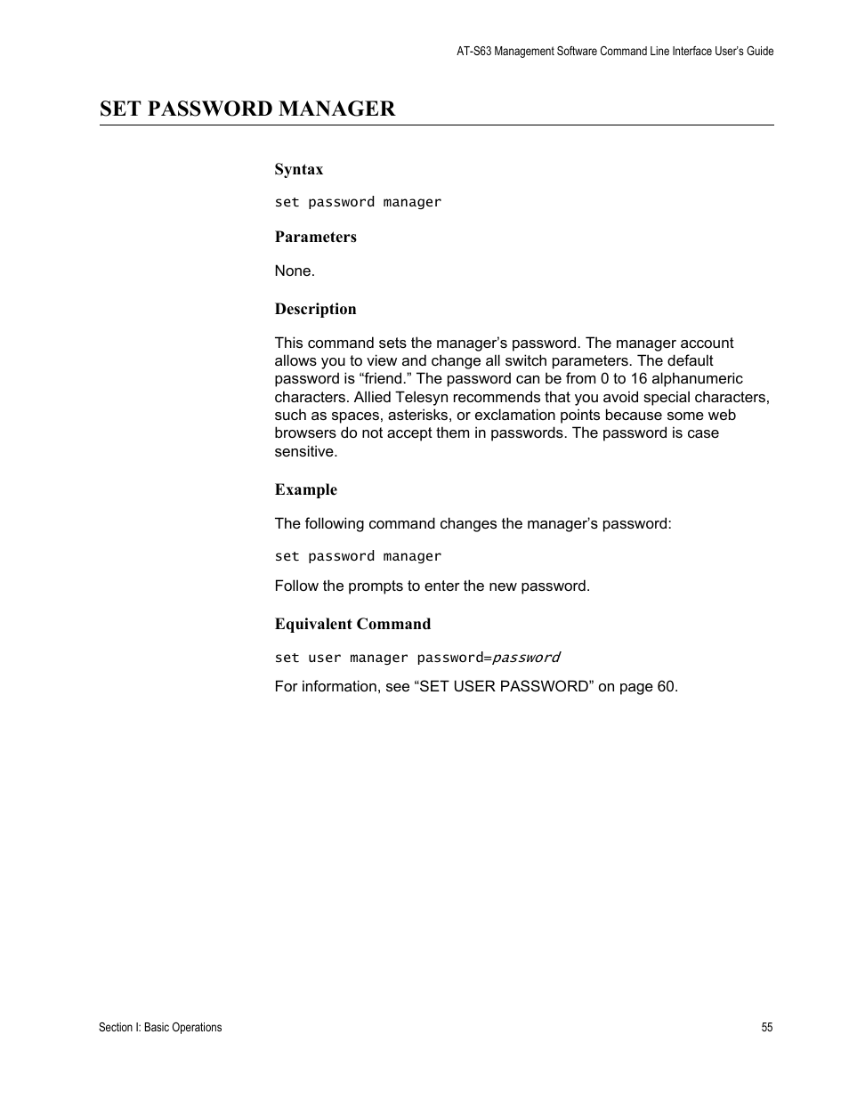 Set password manager | Allied Telesis AT-S63 User Manual | Page 55 / 726