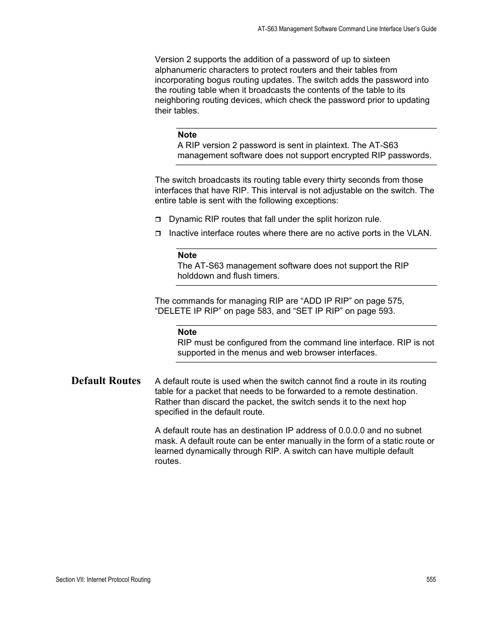 Default routes | Allied Telesis AT-S63 User Manual | Page 555 / 726