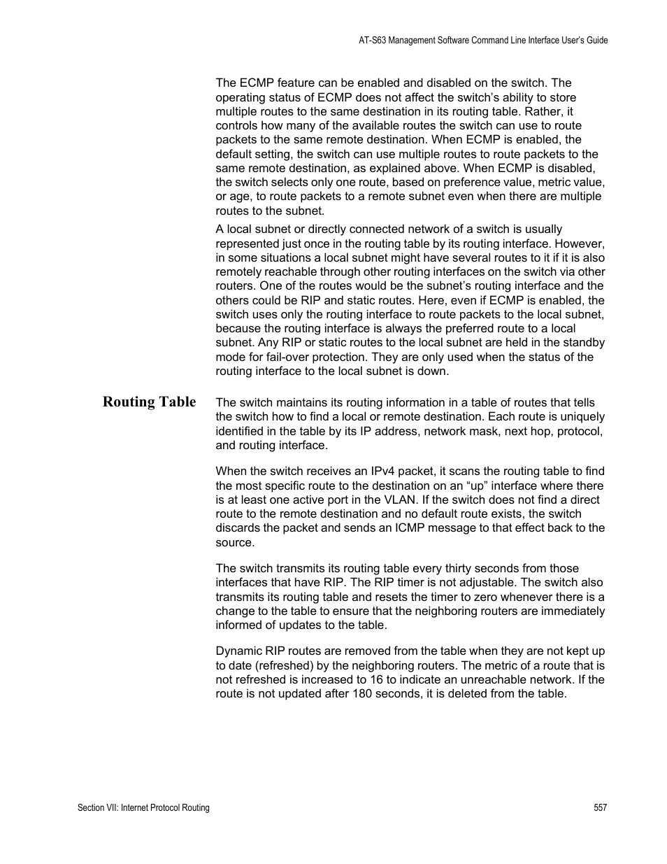 Routing table | Allied Telesis AT-S63 User Manual | Page 557 / 726