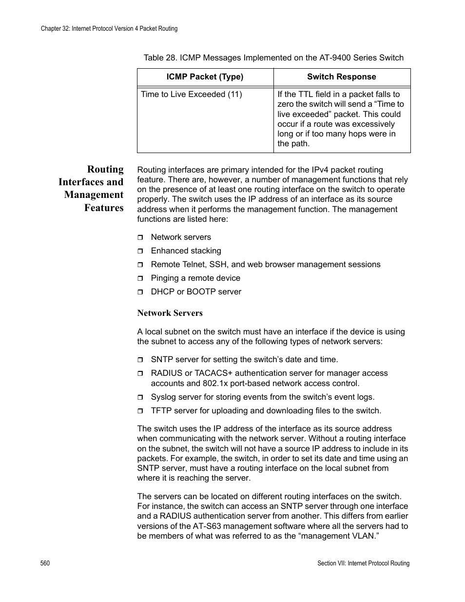 Routing interfaces and management features | Allied Telesis AT-S63 User Manual | Page 560 / 726