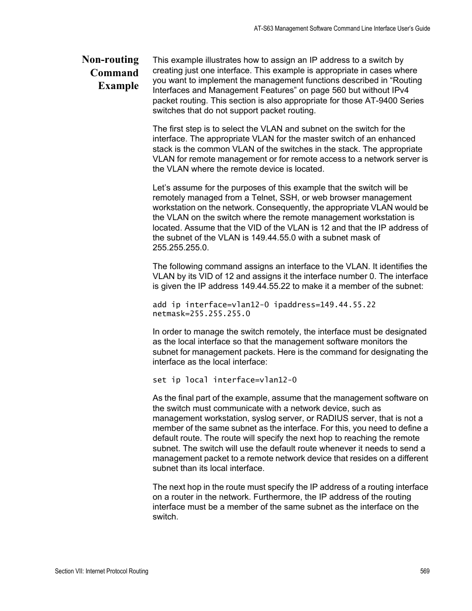 Non-routing command example | Allied Telesis AT-S63 User Manual | Page 569 / 726