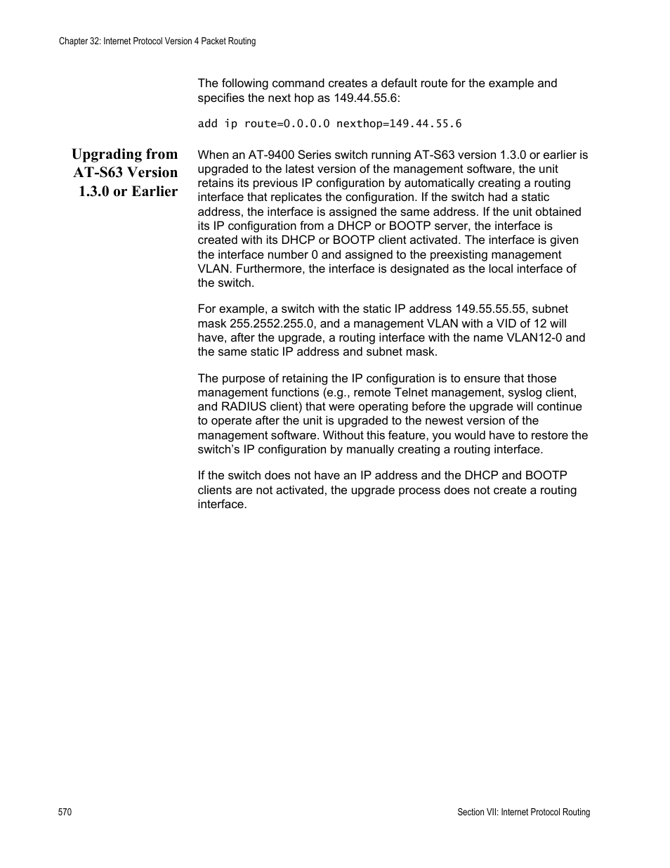 Upgrading from at-s63 version 1.3.0 or earlier | Allied Telesis AT-S63 User Manual | Page 570 / 726