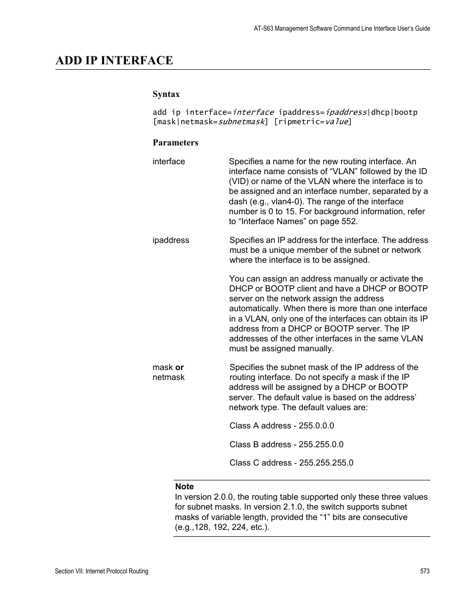 Add ip interface | Allied Telesis AT-S63 User Manual | Page 573 / 726