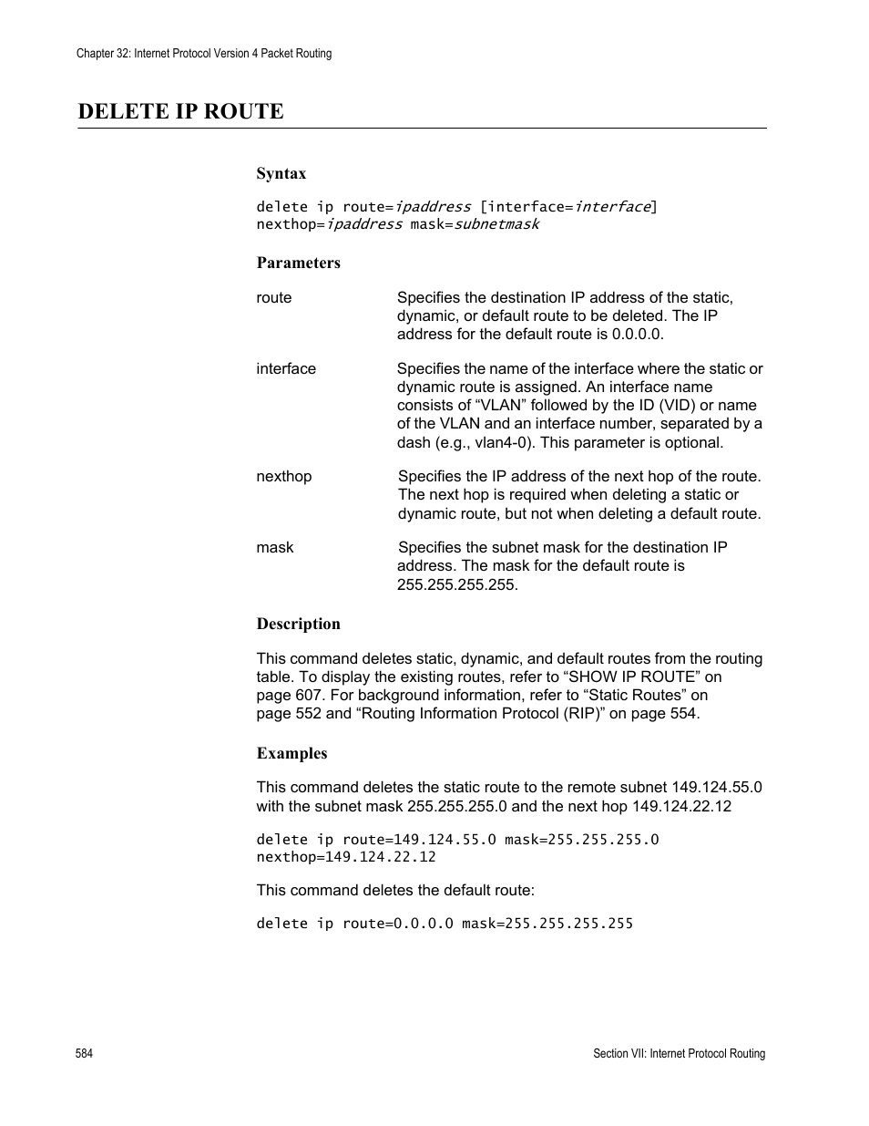 Delete ip route | Allied Telesis AT-S63 User Manual | Page 584 / 726