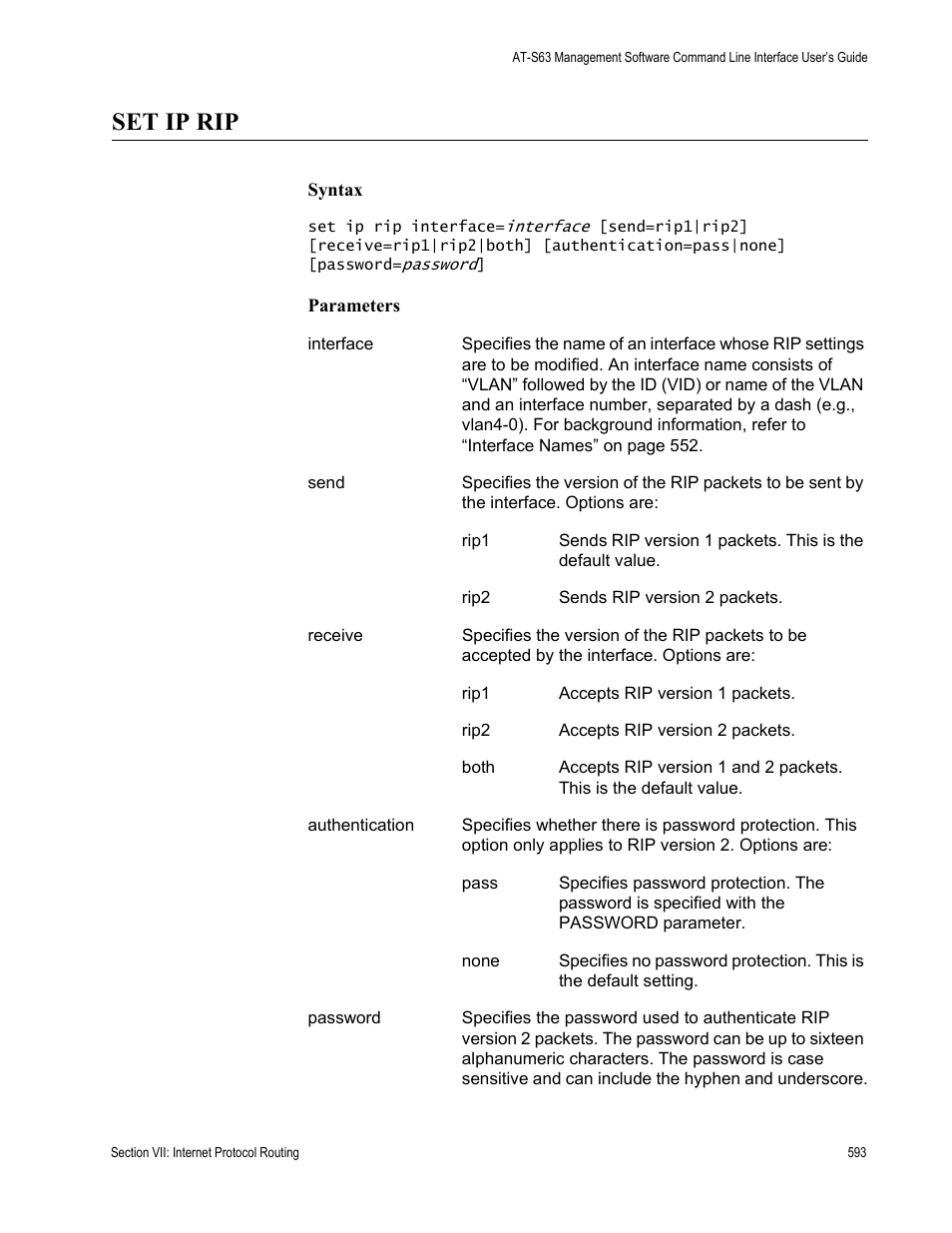 Set ip rip | Allied Telesis AT-S63 User Manual | Page 593 / 726