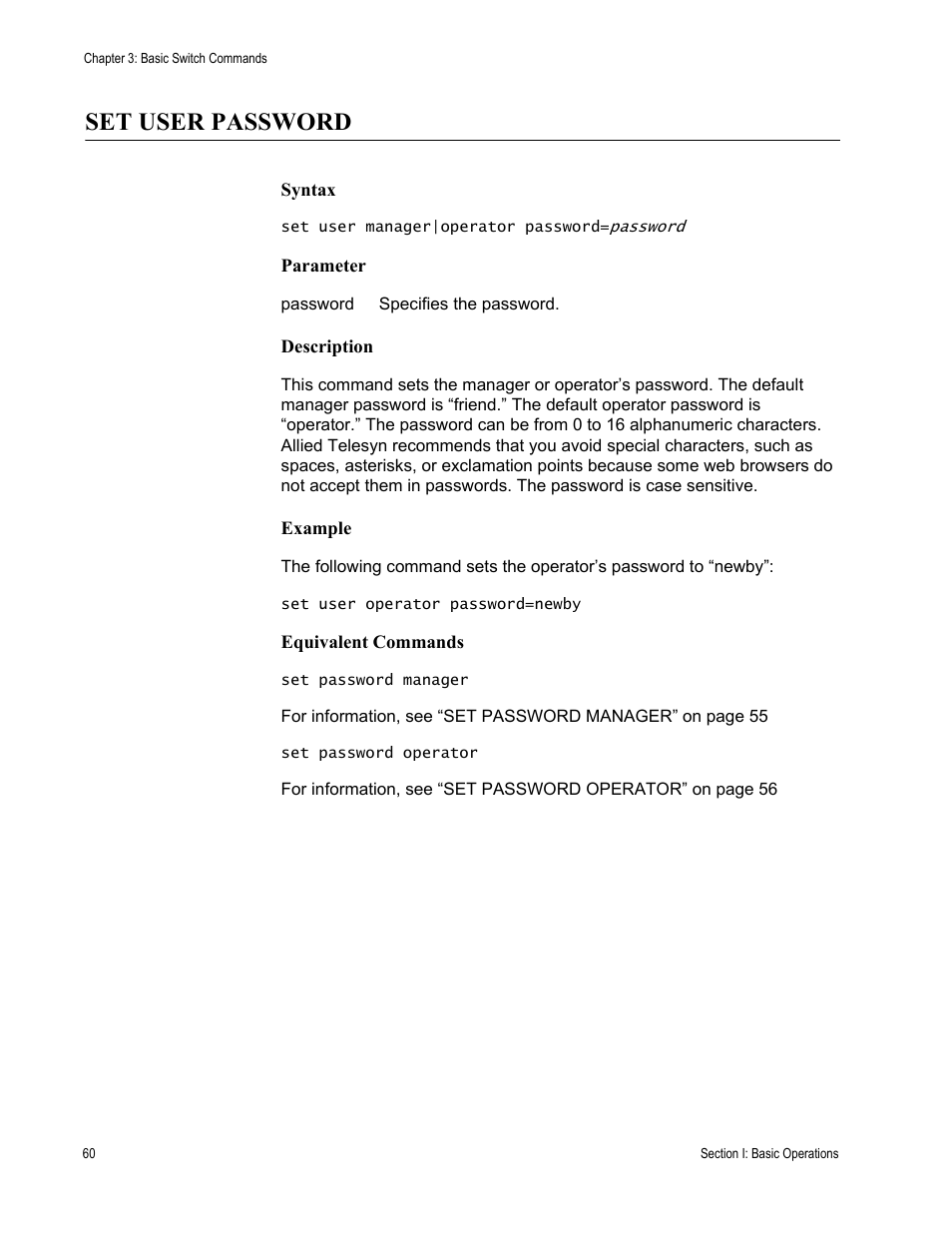 Set user password | Allied Telesis AT-S63 User Manual | Page 60 / 726
