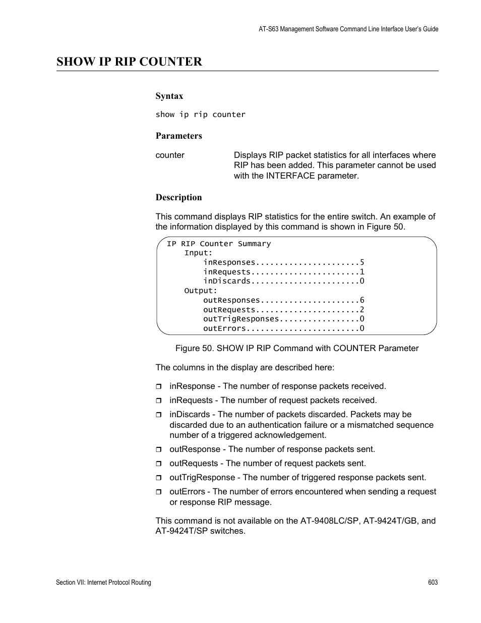 Show ip rip counter | Allied Telesis AT-S63 User Manual | Page 603 / 726