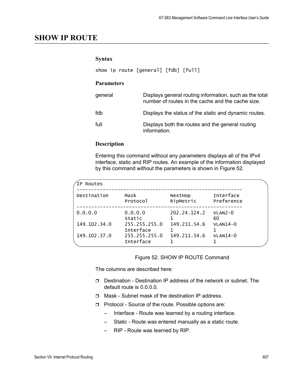 Show ip route | Allied Telesis AT-S63 User Manual | Page 607 / 726