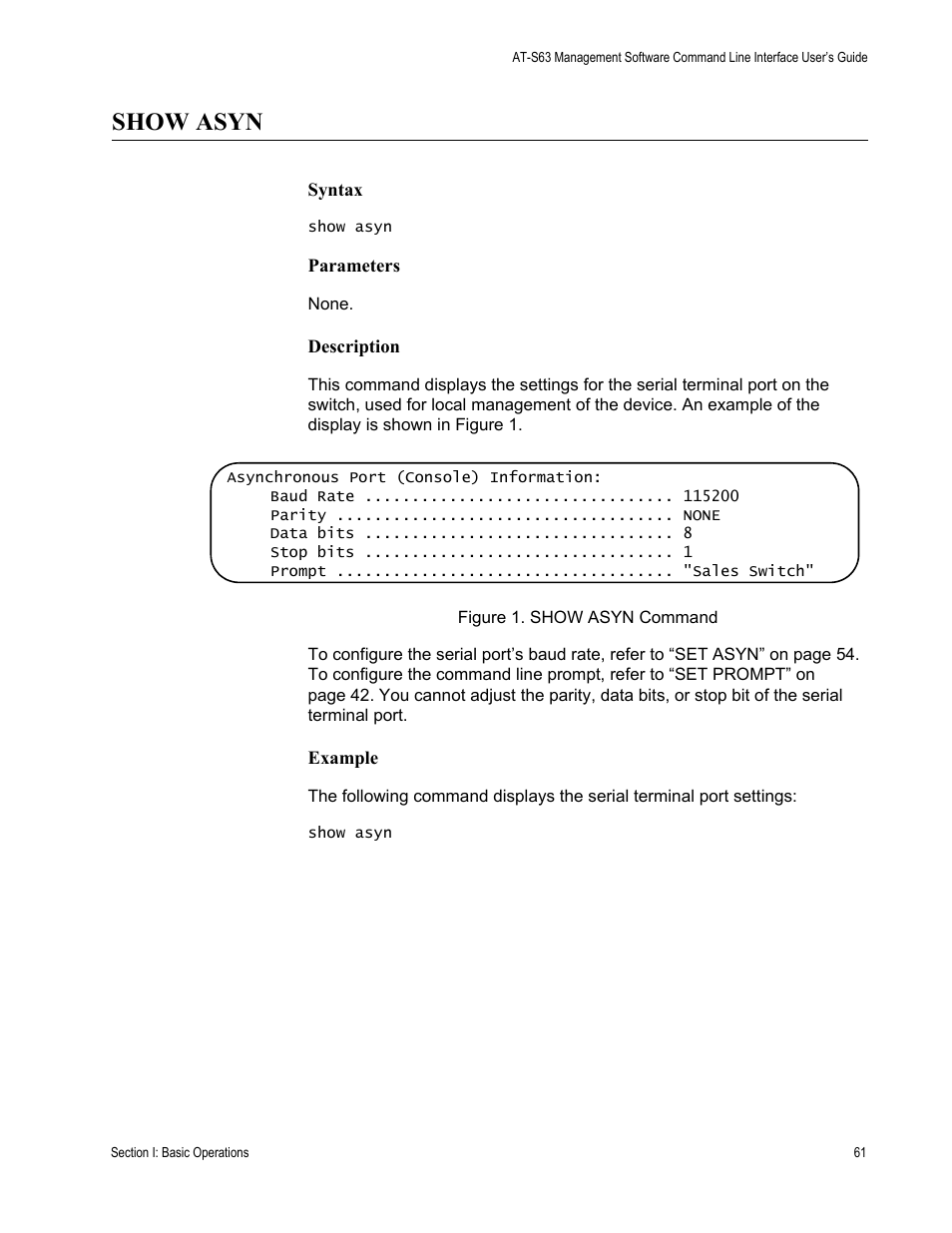 Show asyn | Allied Telesis AT-S63 User Manual | Page 61 / 726