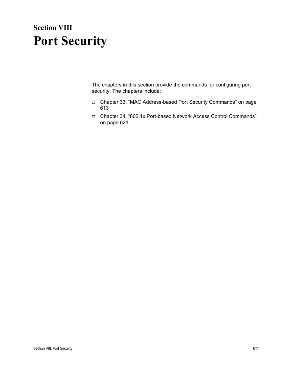 Section viii, Port security, Section viii: port security | Allied Telesis AT-S63 User Manual | Page 611 / 726