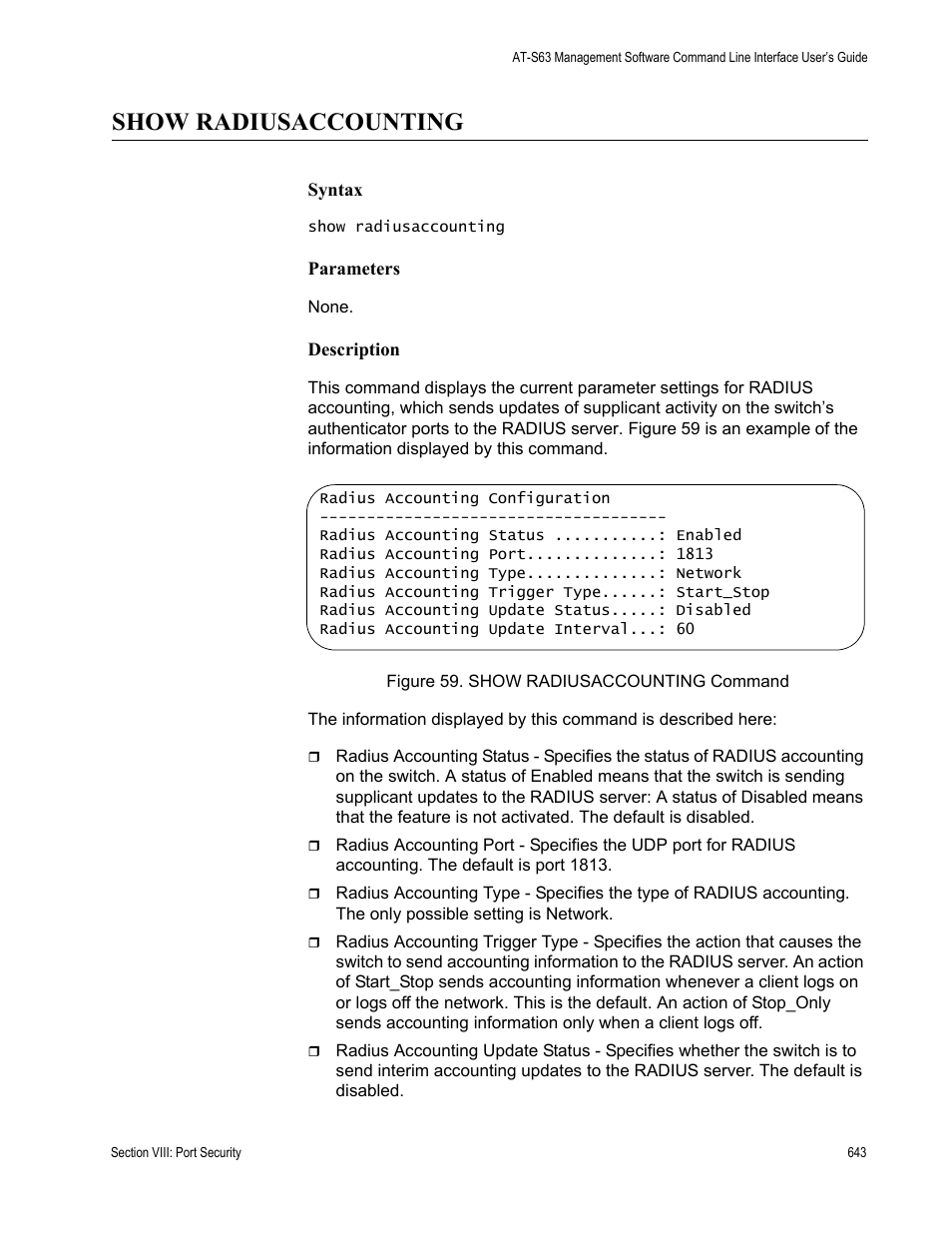 Show radiusaccounting | Allied Telesis AT-S63 User Manual | Page 643 / 726
