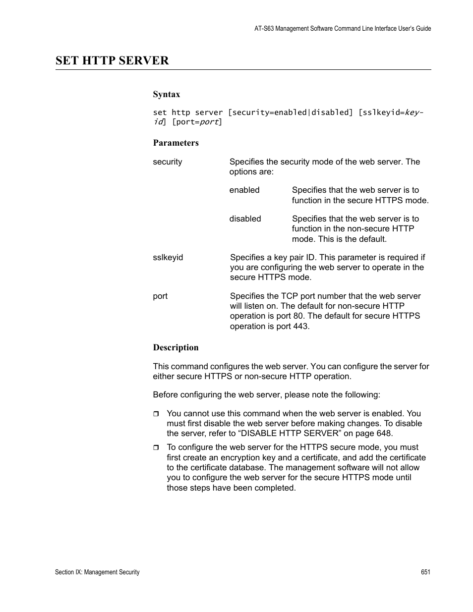 Set http server | Allied Telesis AT-S63 User Manual | Page 651 / 726