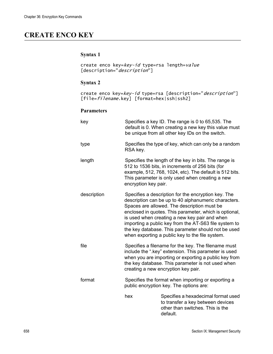 Create enco key, Create enco key” on, Using “create enco key” on | Allied Telesis AT-S63 User Manual | Page 658 / 726