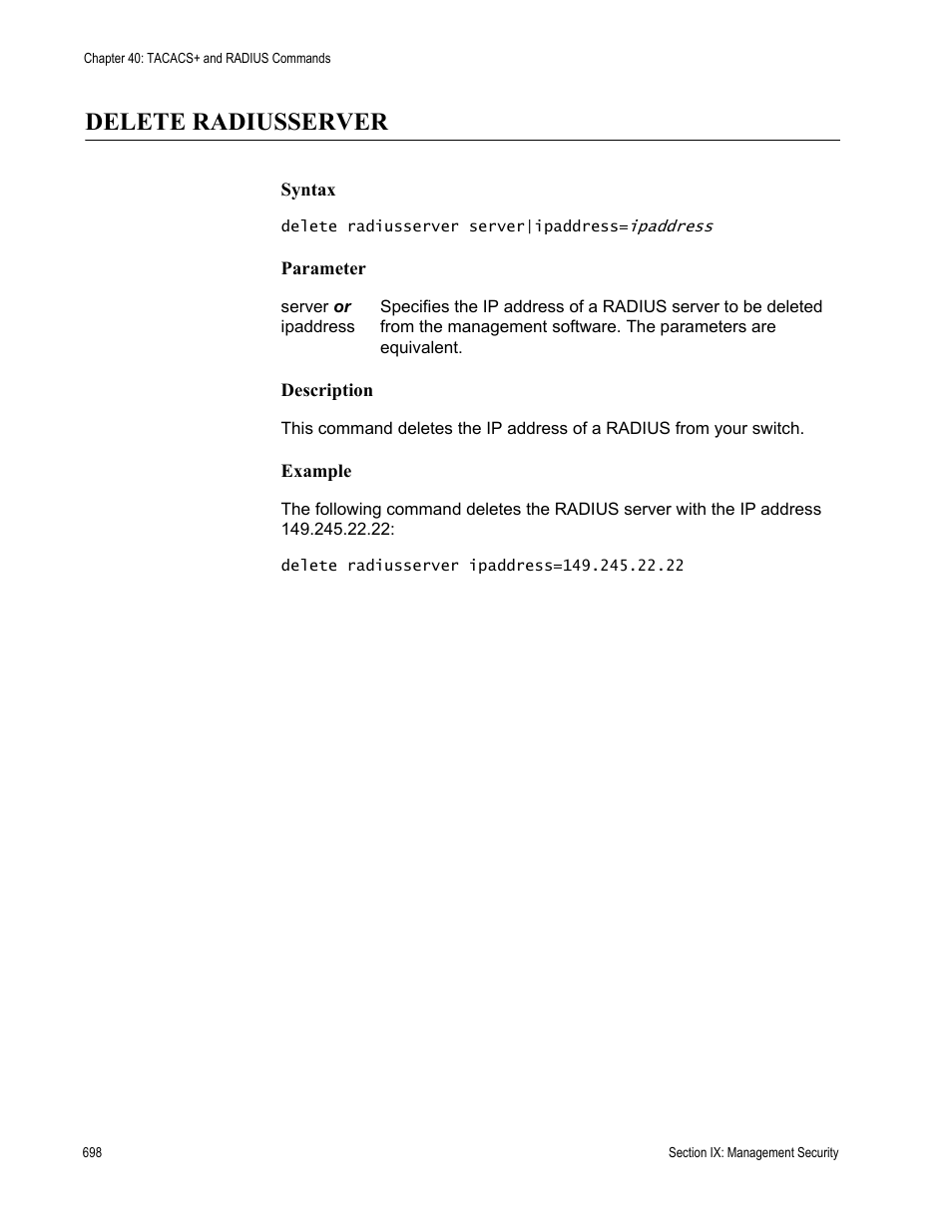Delete radiusserver | Allied Telesis AT-S63 User Manual | Page 698 / 726