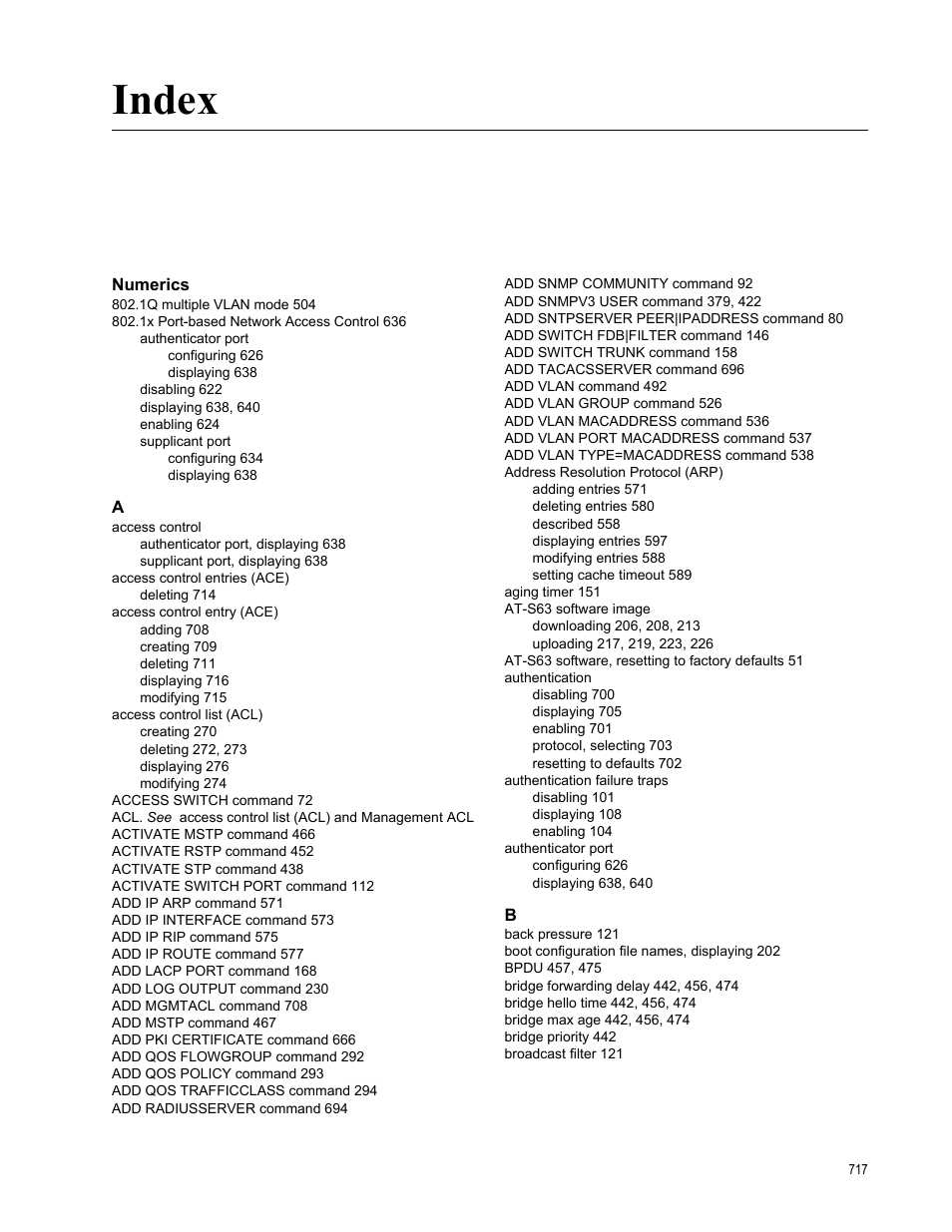 Index, Numerics | Allied Telesis AT-S63 User Manual | Page 717 / 726