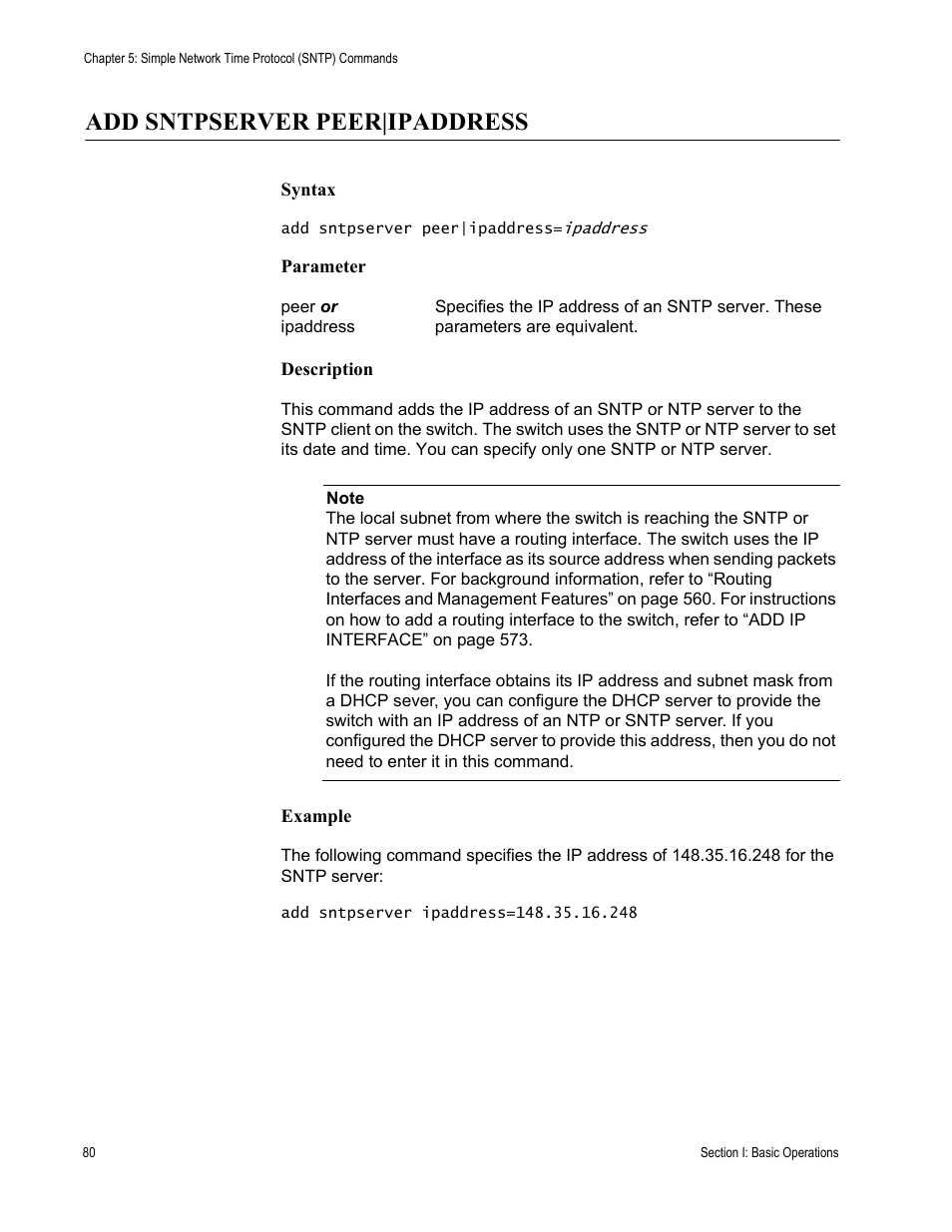 Add sntpserver peer|ipaddress | Allied Telesis AT-S63 User Manual | Page 80 / 726