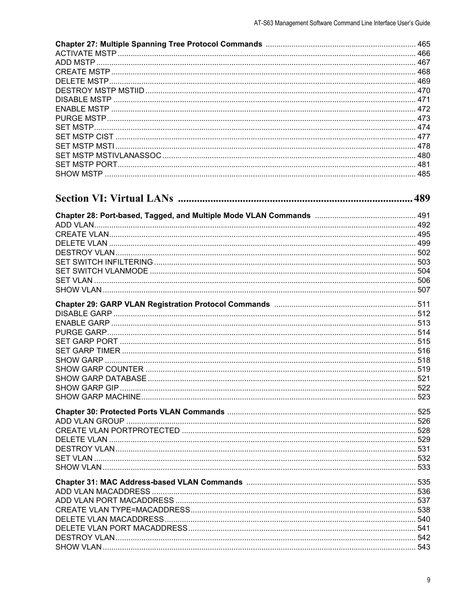 Allied Telesis AT-S63 User Manual | Page 9 / 726