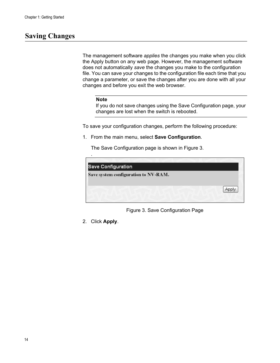 Saving changes, From the main menu, select save configuration | Allied Telesis AT-S82 User Manual | Page 14 / 72