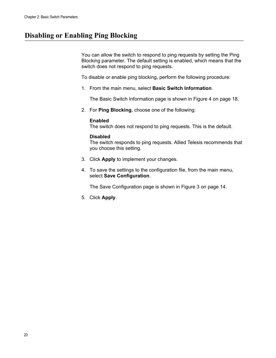 Disabling or enabling ping blocking | Allied Telesis AT-S82 User Manual | Page 20 / 72