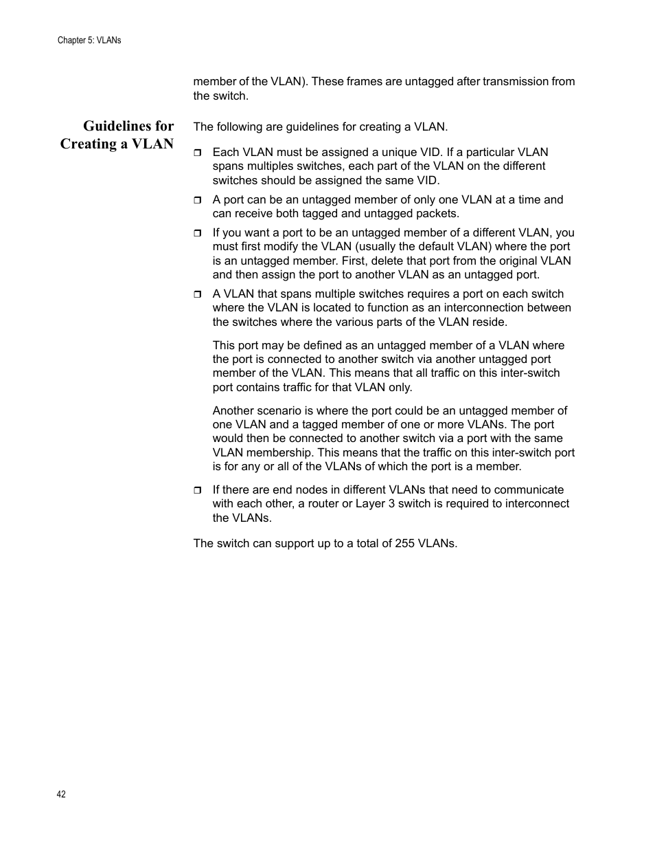 Guidelines for creating a vlan | Allied Telesis AT-S82 User Manual | Page 42 / 72