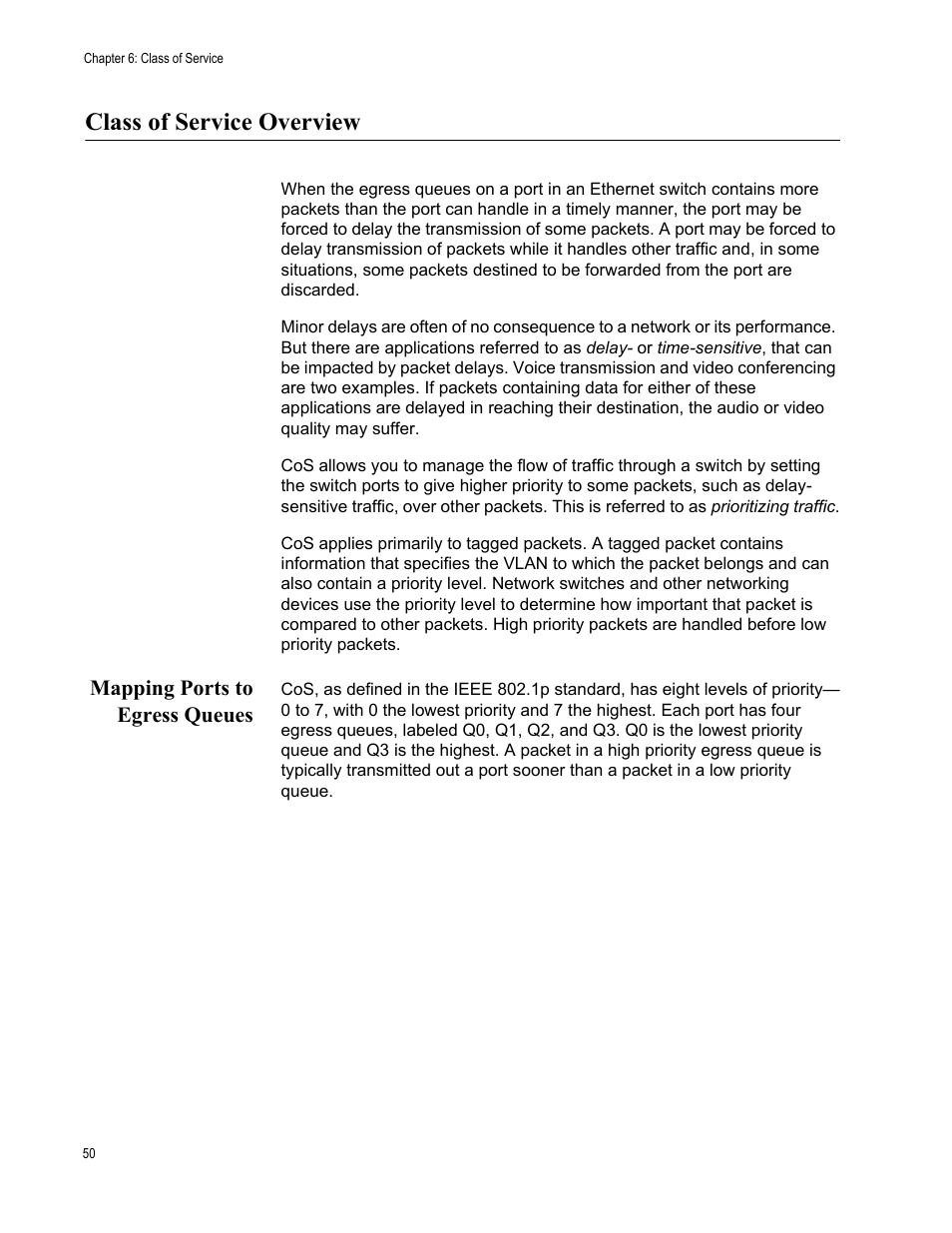 Class of service overview, Mapping ports to egress queues | Allied Telesis AT-S82 User Manual | Page 50 / 72