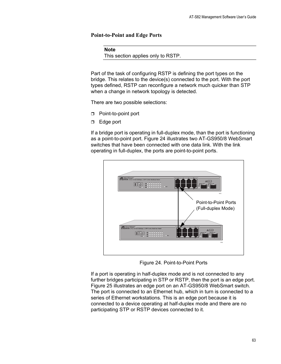 Point-to-point and edge ports, Figure 24. point-to-point ports | Allied Telesis AT-S82 User Manual | Page 63 / 72