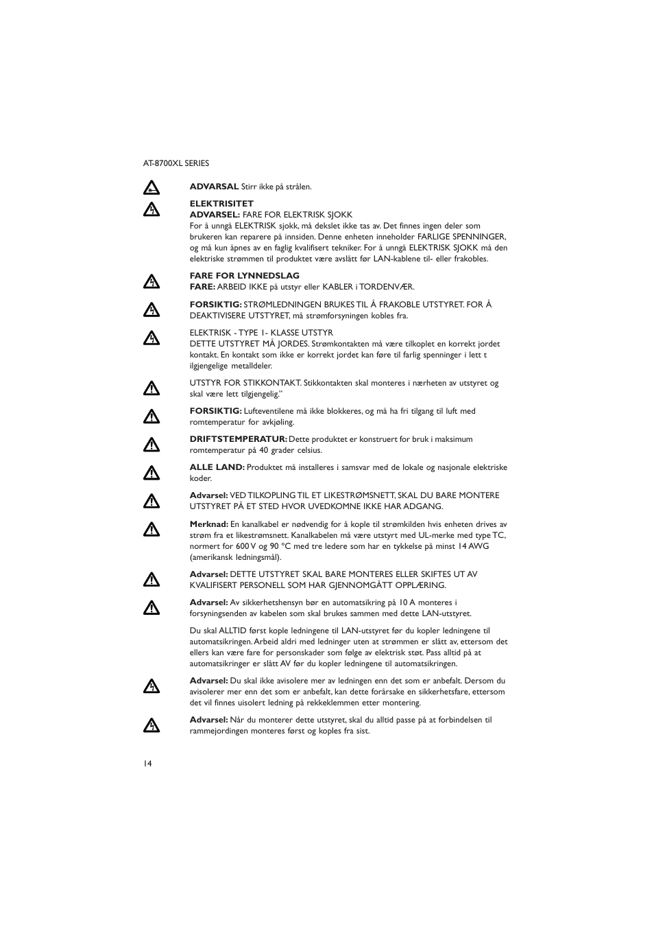 Allied Telesis AT-8700XL SERIES User Manual | Page 14 / 23