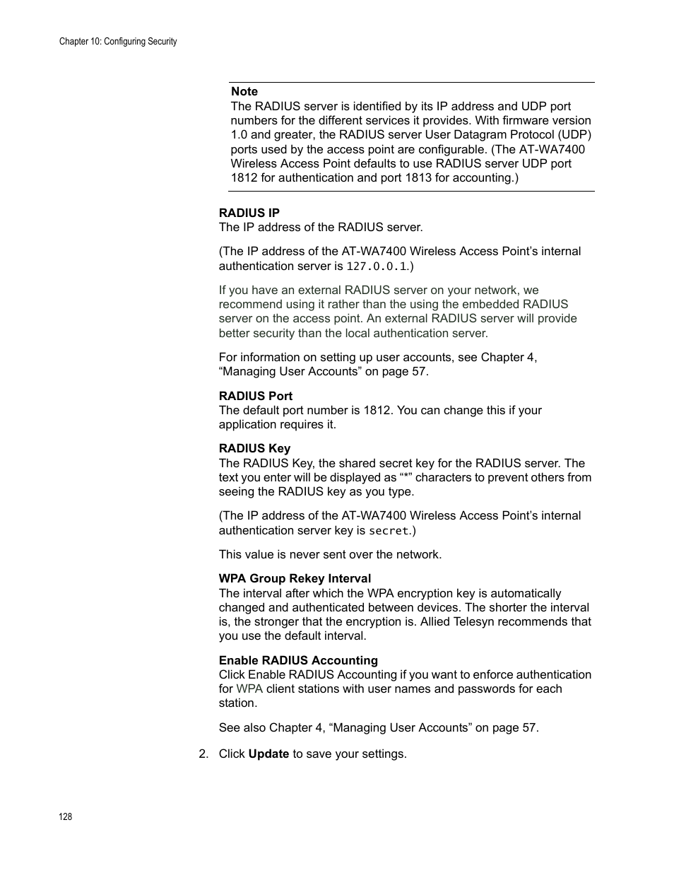 Allied Telesis AT-WA7400/NA User Manual | Page 128 / 362