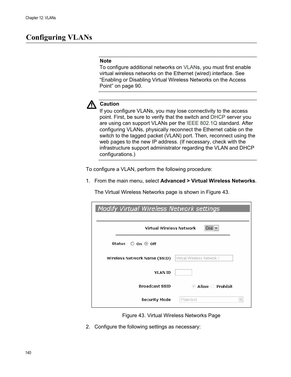 Configuring vlans | Allied Telesis AT-WA7400/NA User Manual | Page 140 / 362