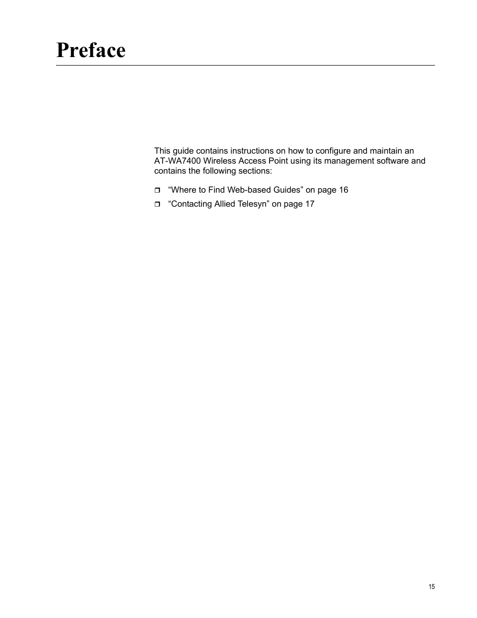 Preface | Allied Telesis AT-WA7400/NA User Manual | Page 15 / 362
