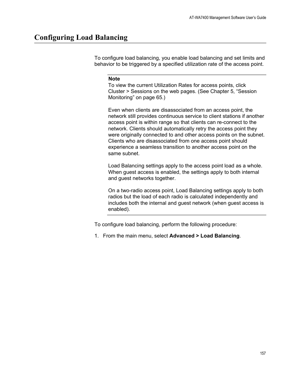 Configuring load balancing | Allied Telesis AT-WA7400/NA User Manual | Page 157 / 362