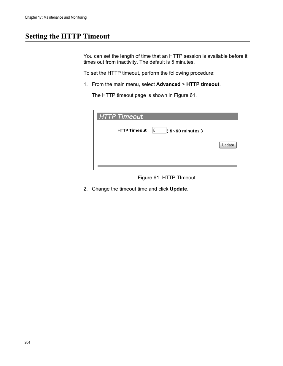 Setting the http timeout | Allied Telesis AT-WA7400/NA User Manual | Page 204 / 362