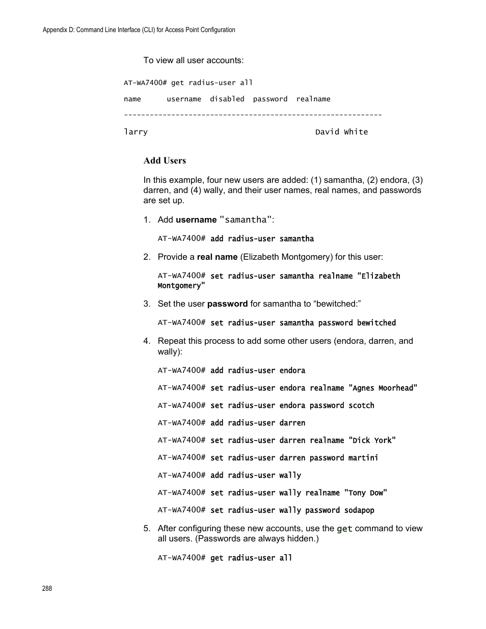 Add users | Allied Telesis AT-WA7400/NA User Manual | Page 288 / 362