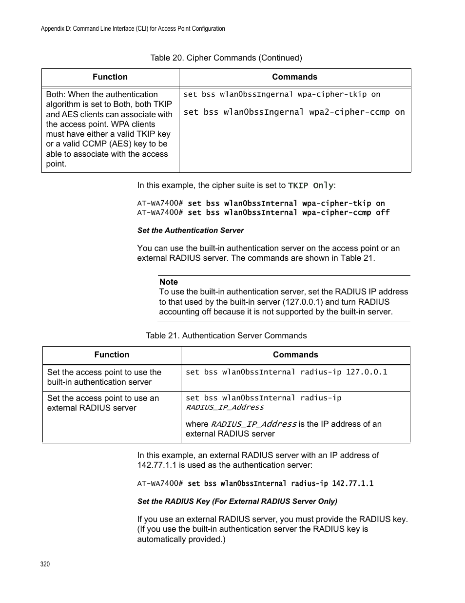Set the authentication server | Allied Telesis AT-WA7400/NA User Manual | Page 320 / 362