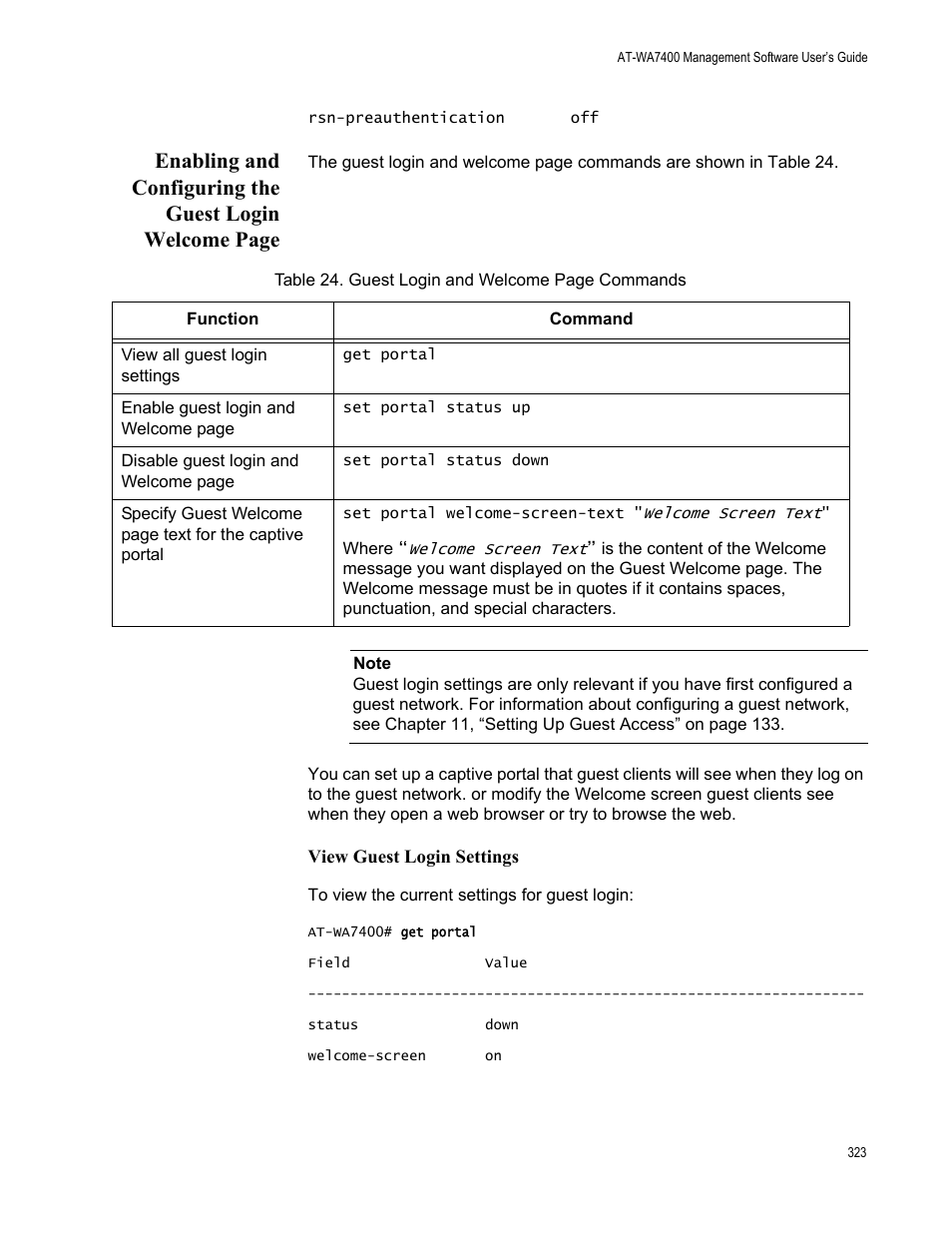 View guest login settings | Allied Telesis AT-WA7400/NA User Manual | Page 323 / 362
